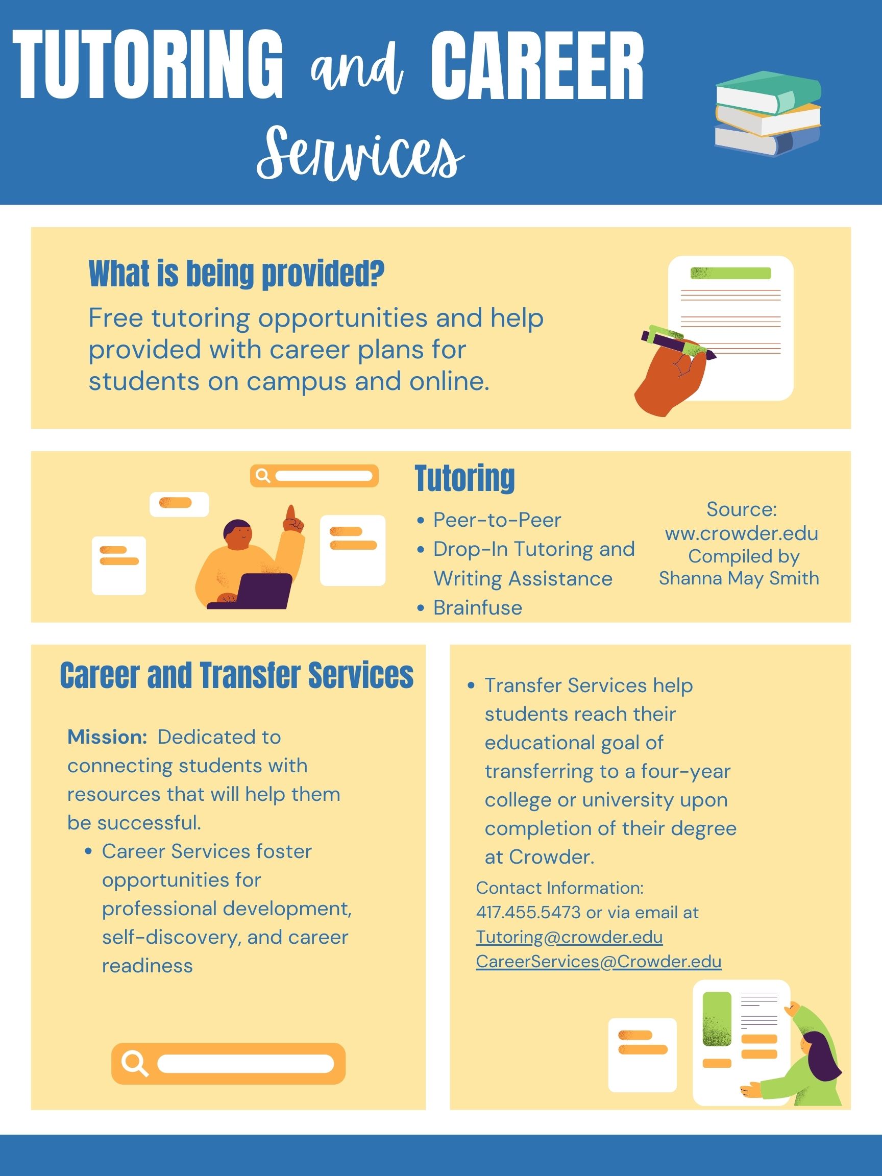 Crowder provides tutoring services and help for students, including pursuing future careers. 